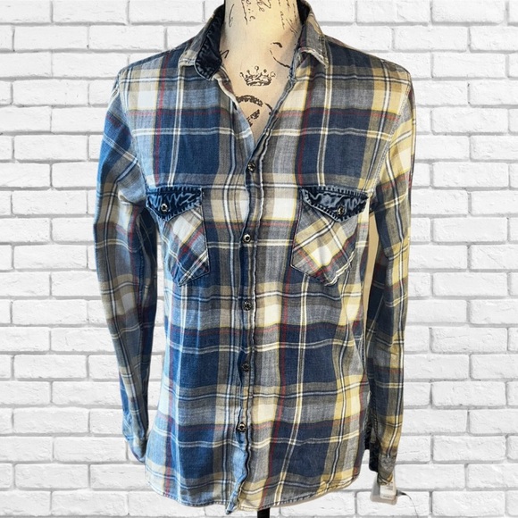 Men's Blue Plaid Button-Up Shirt - Picture 1 of 5
